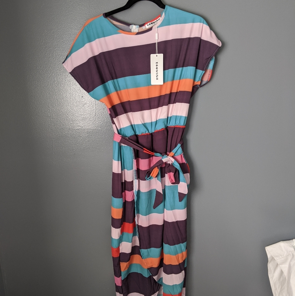 Midi length striped dress
